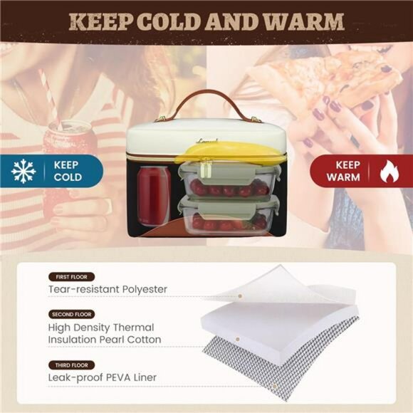 Large insulated lunch bag tote leakproof cooler bag for women work picnic beach - Picture 5 of 7